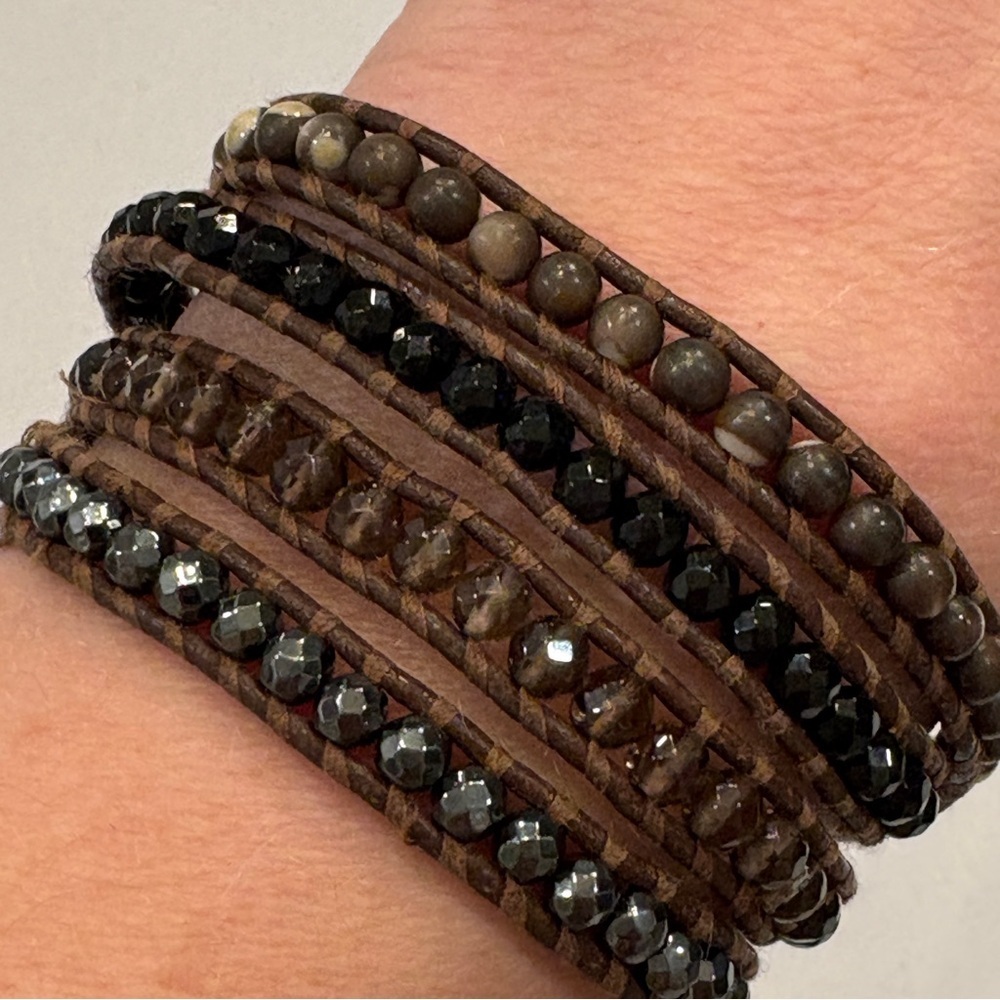 Chan Luu Beaded Leather Wrap Bracelet 24.5g 925 FLAWED Boho